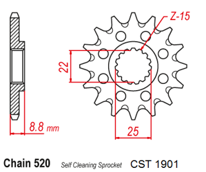 Zębatka przednia SUPERSPROX CST1901-14 zębów, rozmiar 520 KTM Betamotor Husaberg Husqvarna