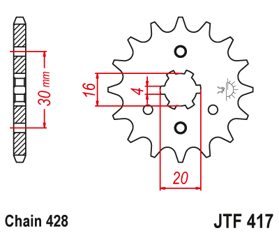 Zębatka przednia JTF417-16 16 zębów, rozmiar 428 Kawasaki