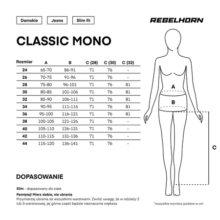 Spodnie damskie jeans REBELHORN Classic Lady  monolayer  blue