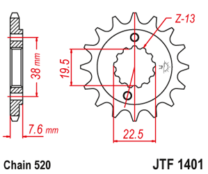 Zębatka przednia JT F1401-14 14 zębów, rozmiar 520 Kawasaki Suzuki