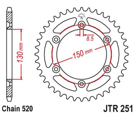 Zębatka tylna JT 251-50-BLK 50 zęby, rozmiar 520 Yamaha