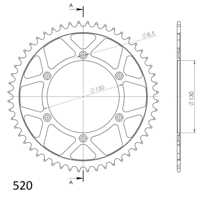 Zębatka tylna SuperSprox RFE-245-50-BLK 50 zęby, rozmiar 520 Yamaha